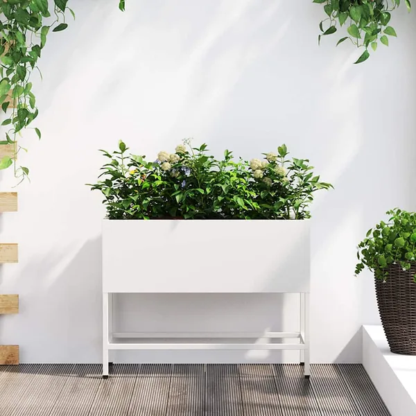 Bac de jardin surélevé Blanc 60 x 26 x 48 cm Acier