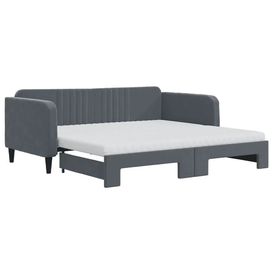 Lit de jour avec gigogne et matelas gris foncé 90x190cm velours - 2