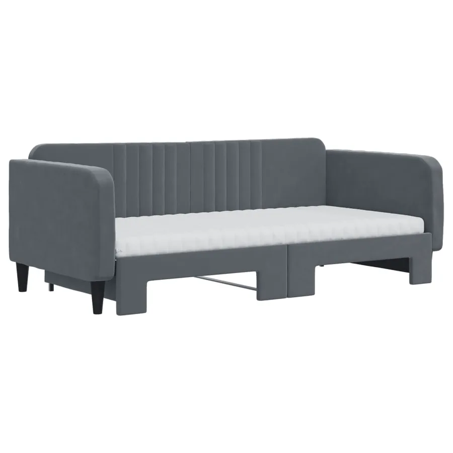 Lit de jour avec gigogne et matelas gris foncé 90x190cm velours - 3