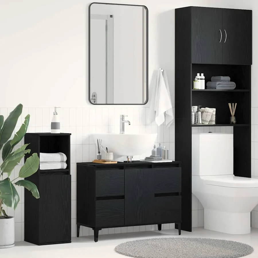 Meuble de Lavabo de Salle de Bain Chêne noir 80 x 33 x 60 cm