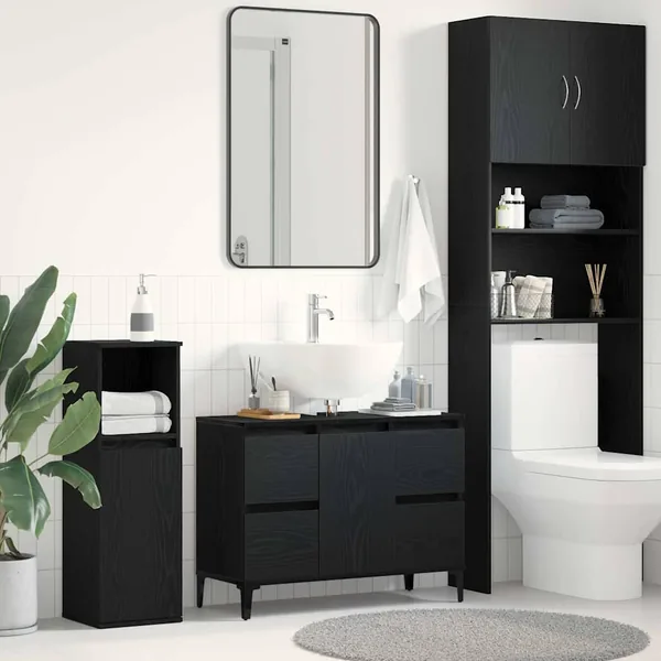 Meuble de Lavabo de Salle de Bain Chêne noir 80 x 33 x 60 cm