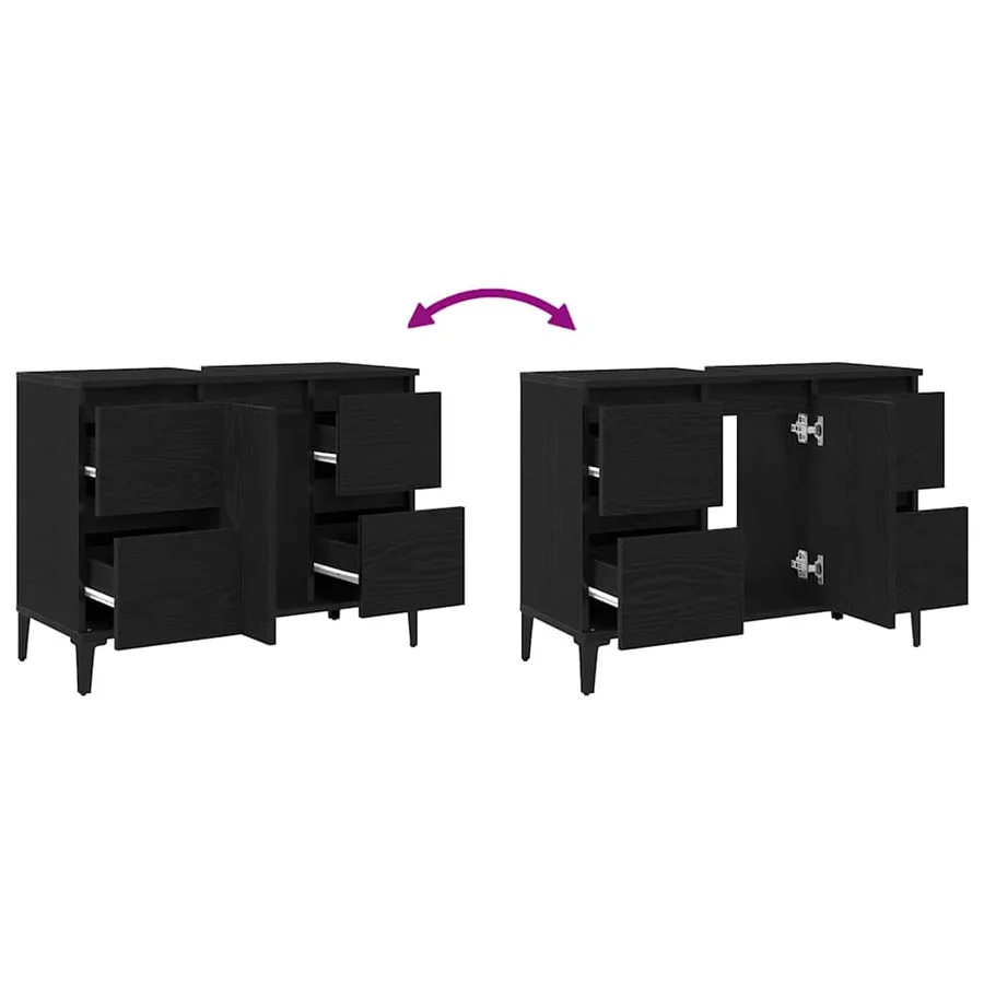 Meuble de Lavabo de Salle de Bain Chêne noir 80 x 33 x 60 cm - 13