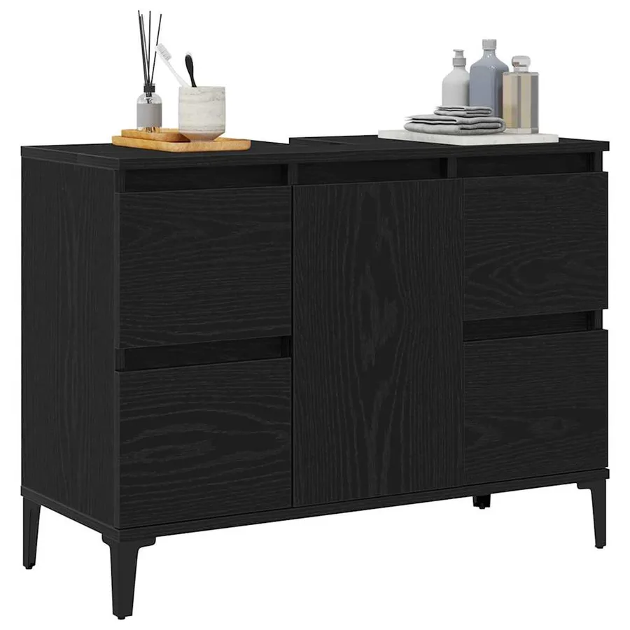 Meuble de Lavabo de Salle de Bain Chêne noir 80 x 33 x 60 cm - 3