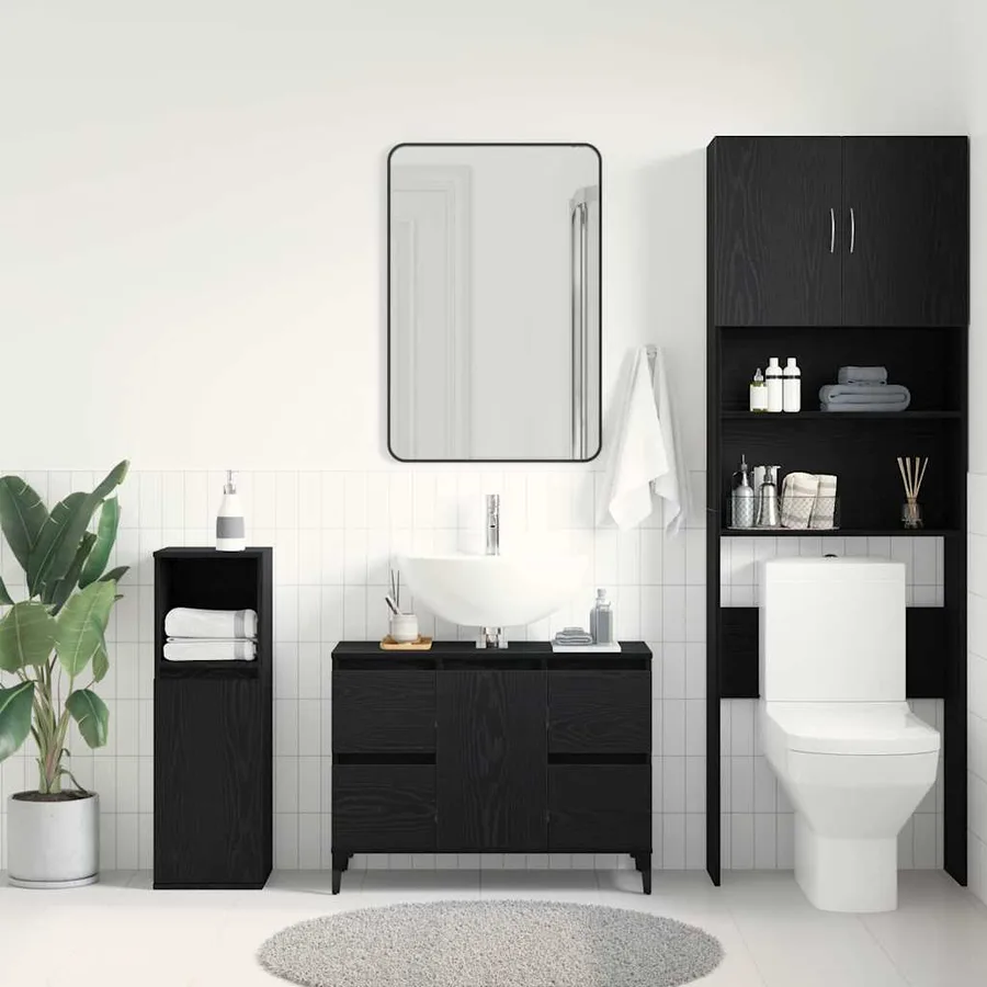 Meuble de Lavabo de Salle de Bain Chêne noir 80 x 33 x 60 cm - 4