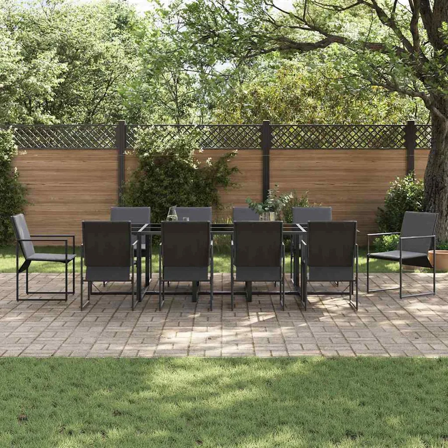 Ensemble de salle à manger pour jardin 11 pcs Noir Acier - 3