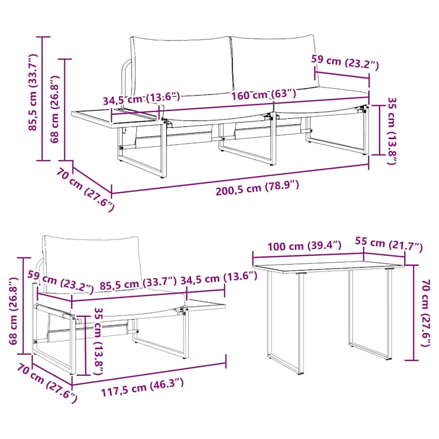 Ensemble de salle à manger pour jardin 3 pcs Gris clair Acier - 11
