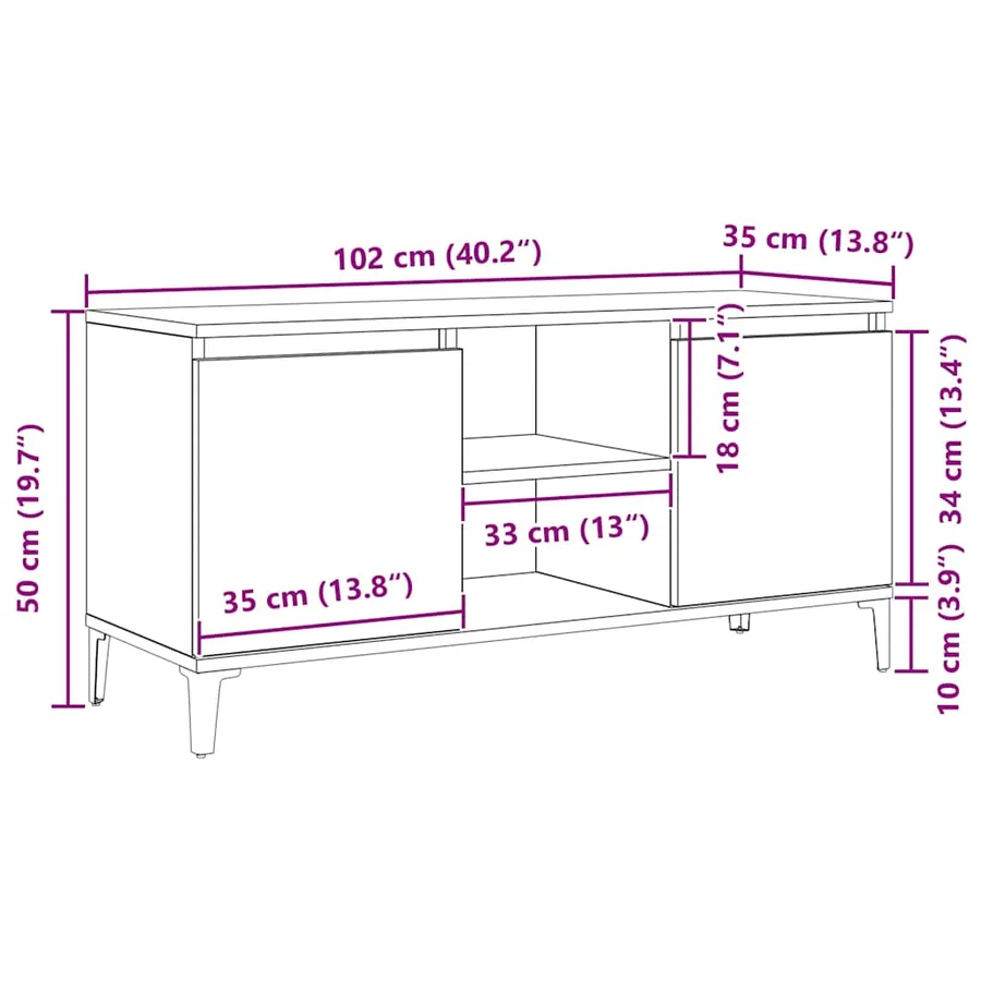 Meuble TV Chêne noir 102 x 35 x 50 cm Bois d'ingénierie - 12