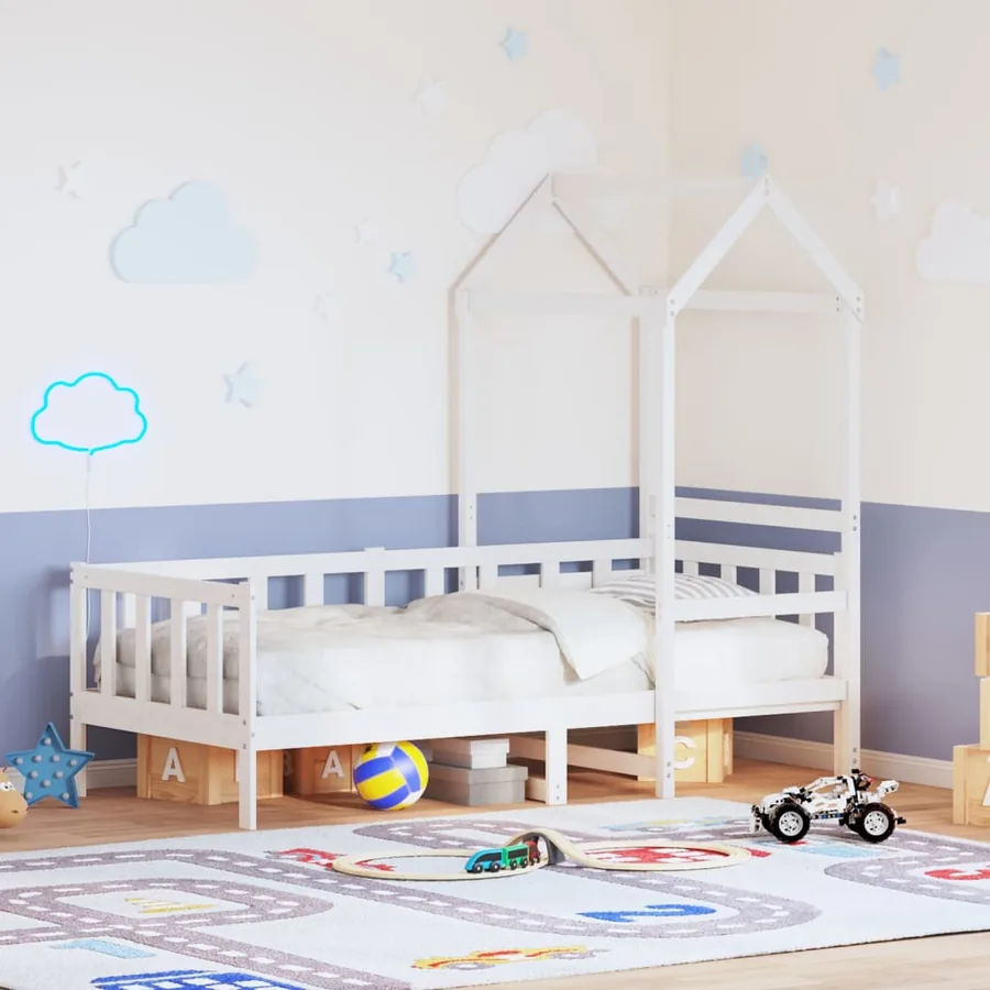 Lit de jour avec toit sans matelas blanc 80x200 cm bois massif