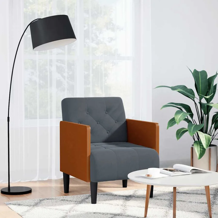 Fauteuil avec accoudoirs gris foncé 55 cm velours