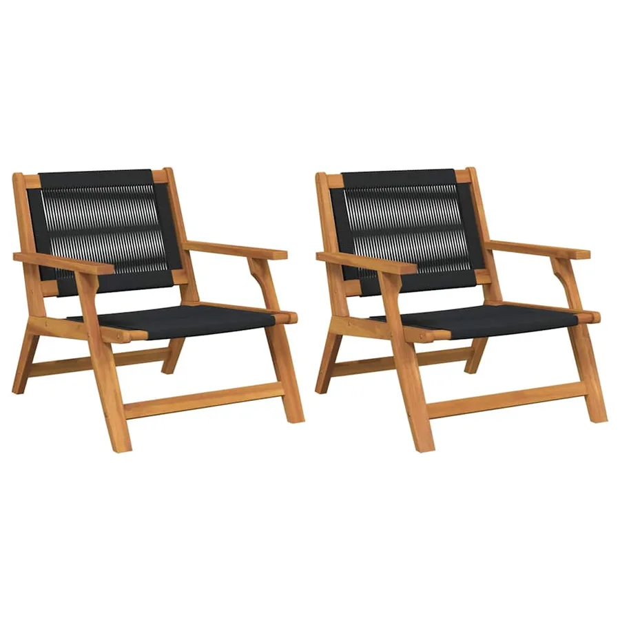 Chaise de Détente de Jardin 2 pcs Noir Bois d'Acacia Massif - 2