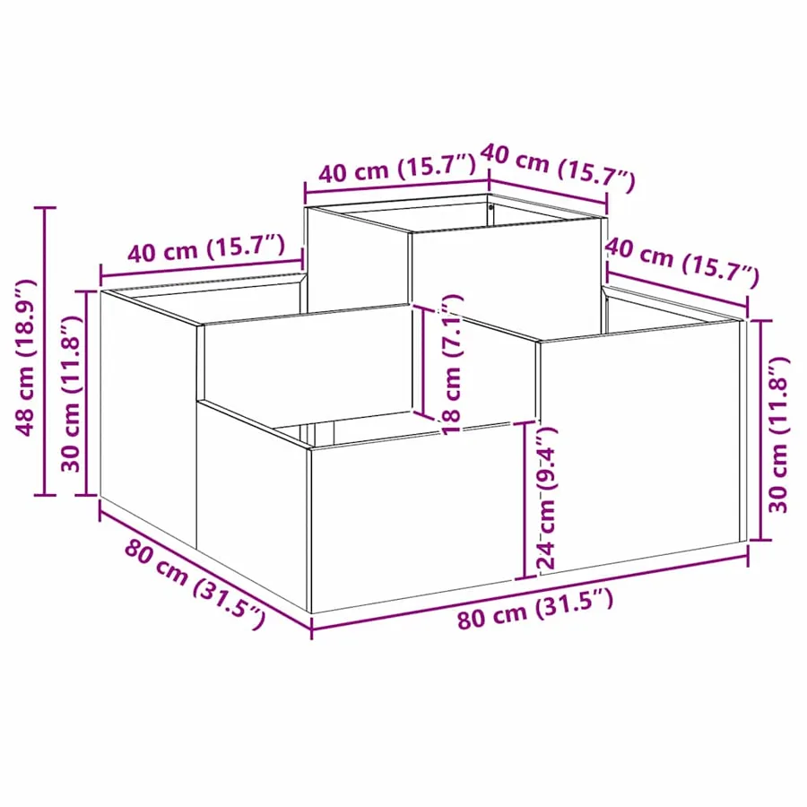 Cache-pot de jardin Vert olive 80 x 80 x 48 cm Acier - 11