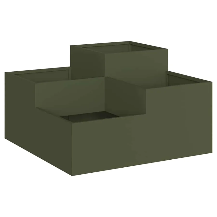 Cache-pot de jardin Vert olive 80 x 80 x 48 cm Acier - 2