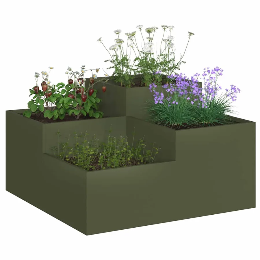 Cache-pot de jardin Vert olive 80 x 80 x 48 cm Acier - 3