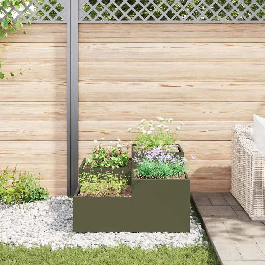 Cache-pot de jardin Vert olive 80 x 80 x 48 cm Acier - 4