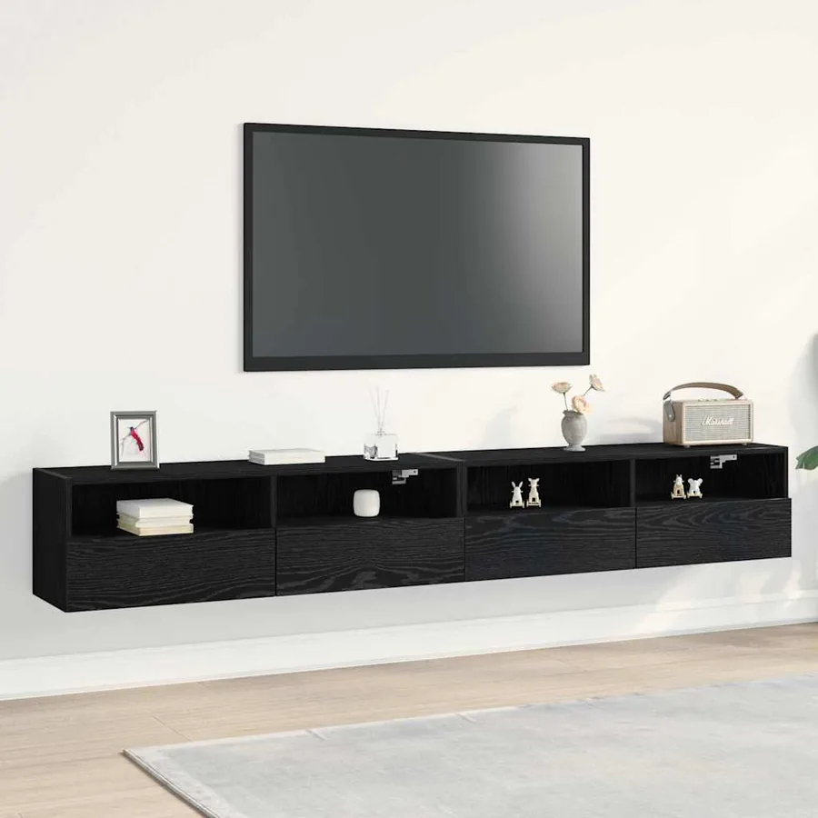 Meuble TV mural Montage mural 2 pcs Chêne noir 100 x 30 x 30 cm