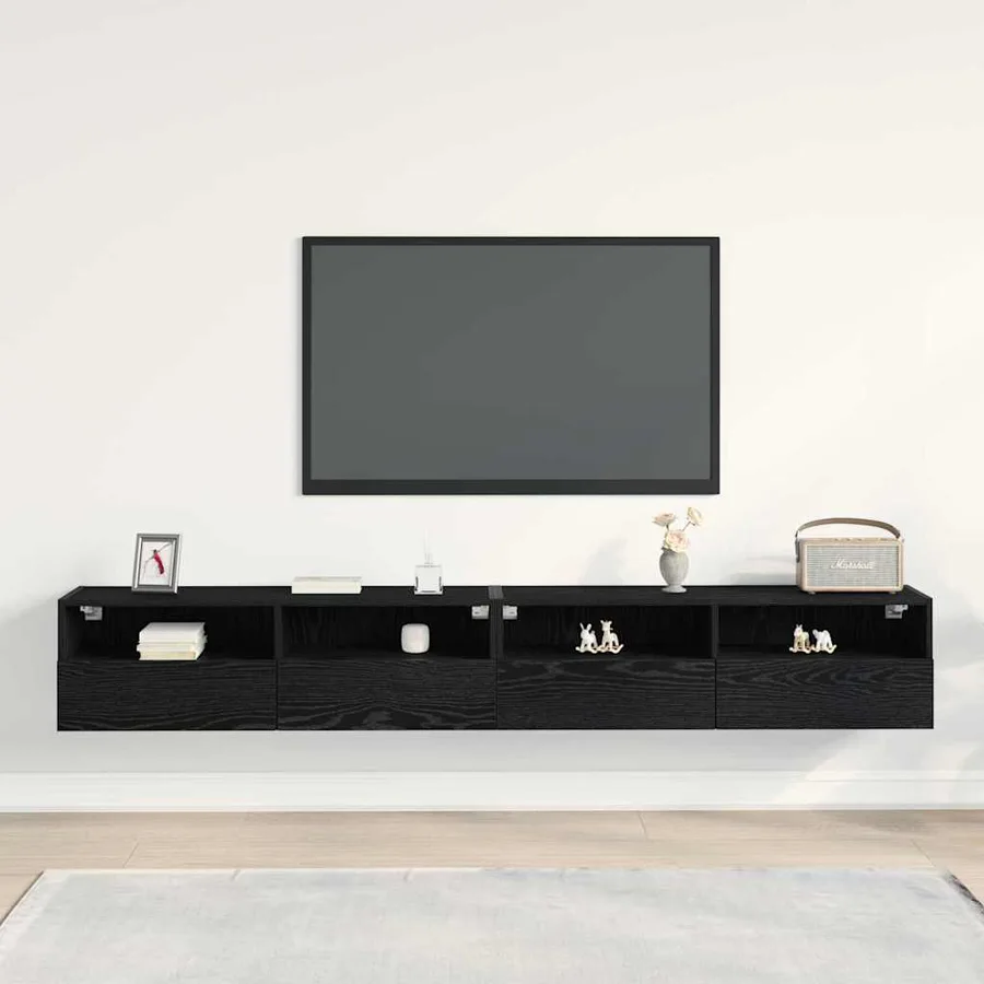 Meuble TV mural Montage mural 2 pcs Chêne noir 100 x 30 x 30 cm - 4