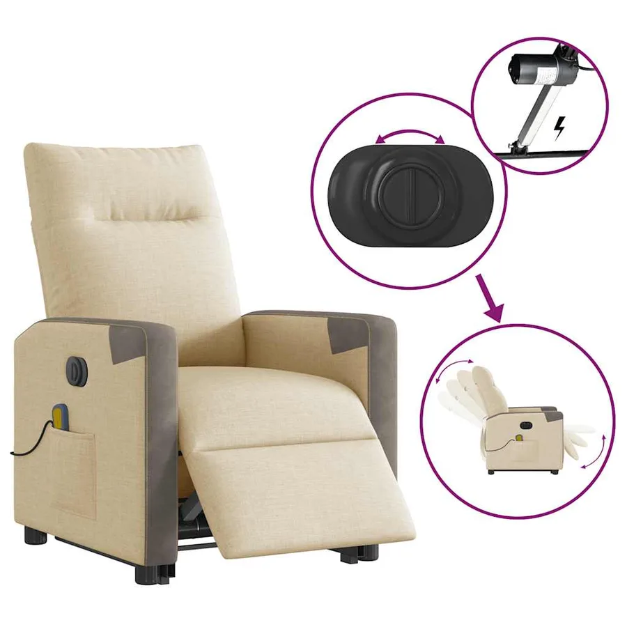 Fauteuil inclinable de massage électrique Crème Tissu - 10