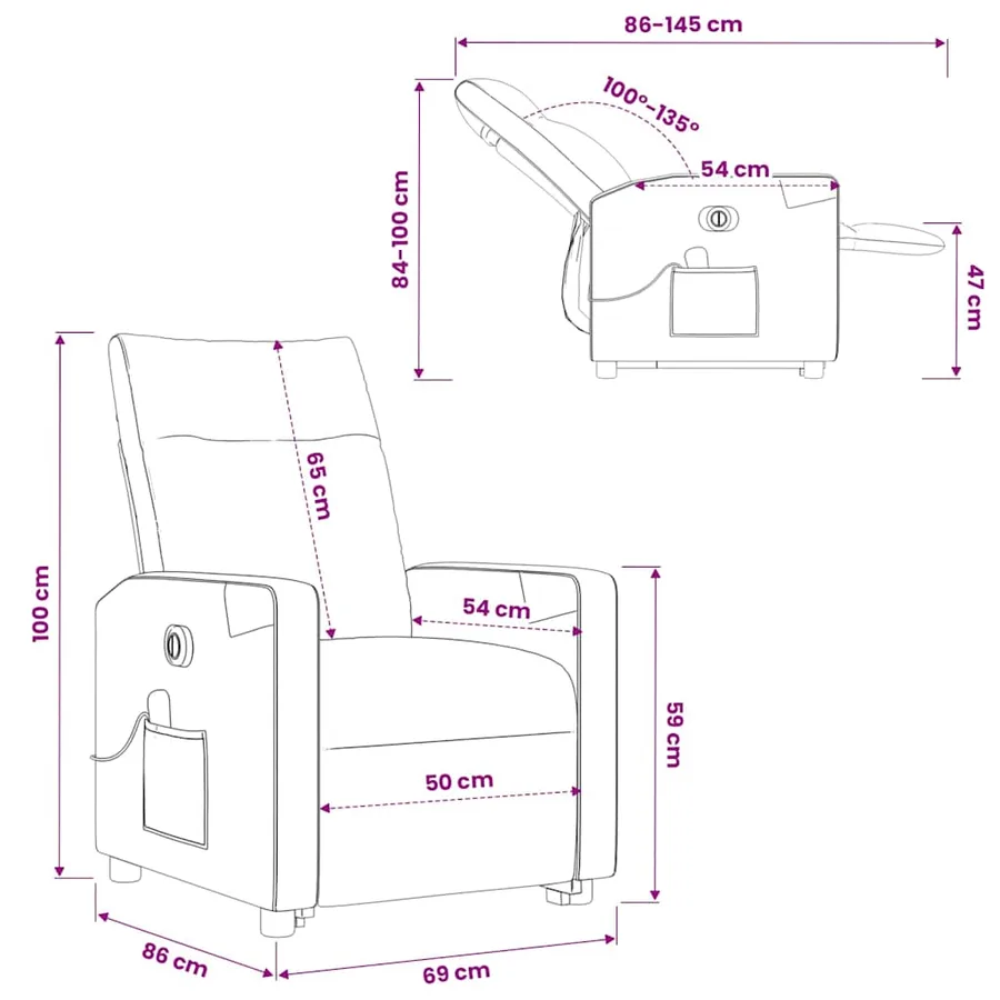Fauteuil inclinable de massage électrique Crème Tissu - 18