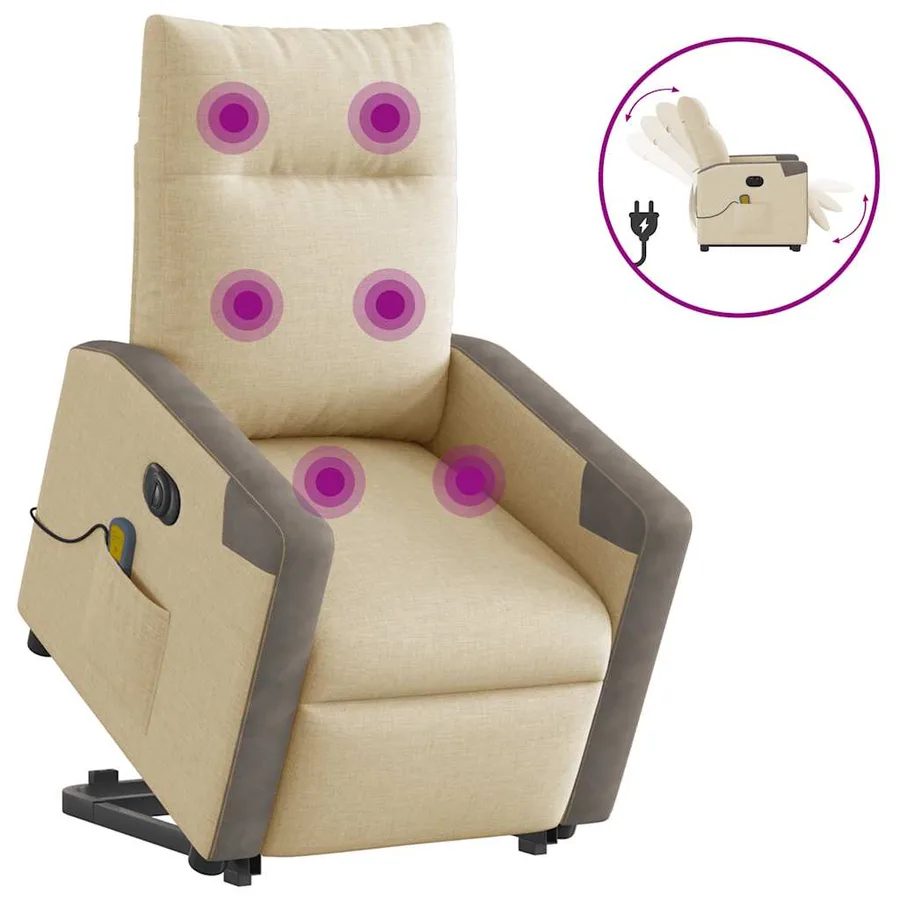 Fauteuil inclinable de massage électrique Crème Tissu - 2