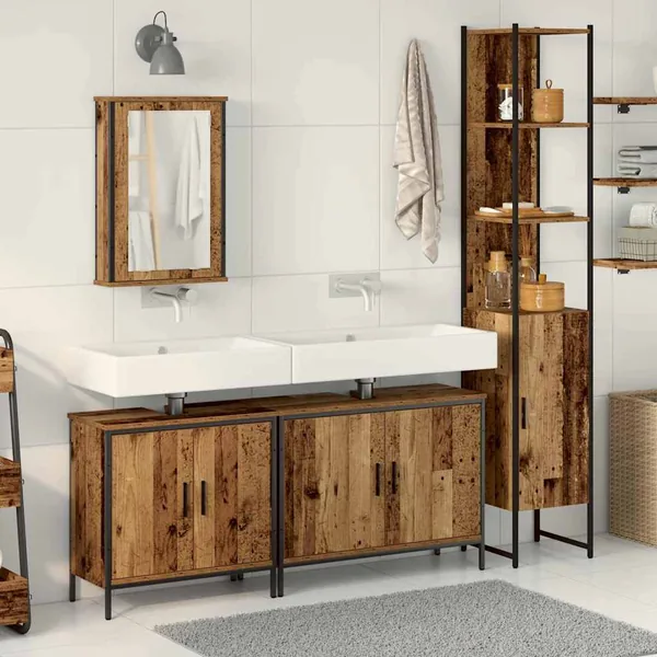 Ensemble de mobilier de salle de bain avec étagère 4 pcs Marron