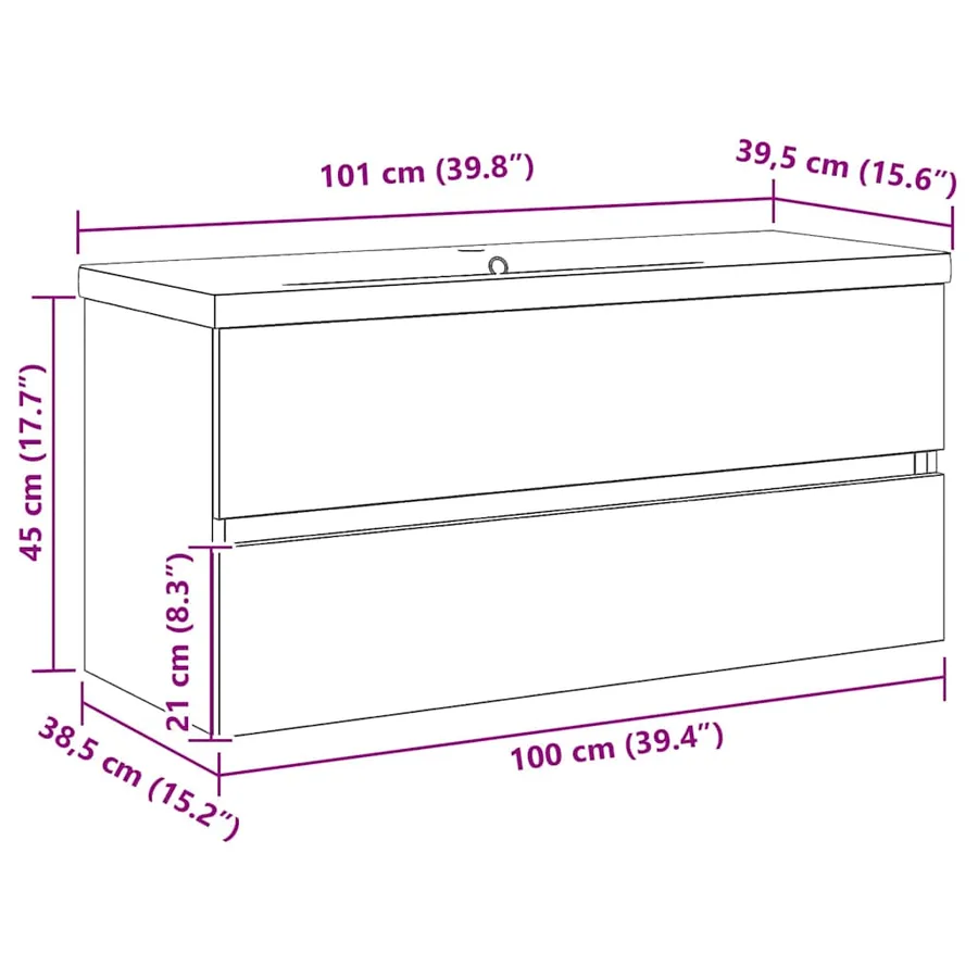 Meuble de Lavabo de Salle de Bain Chêne noir 100 x 39 x 62 cm - 11