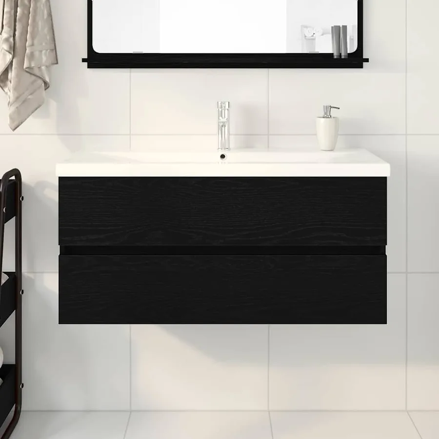 Meuble de Lavabo de Salle de Bain Chêne noir 100 x 39 x 62 cm - 4