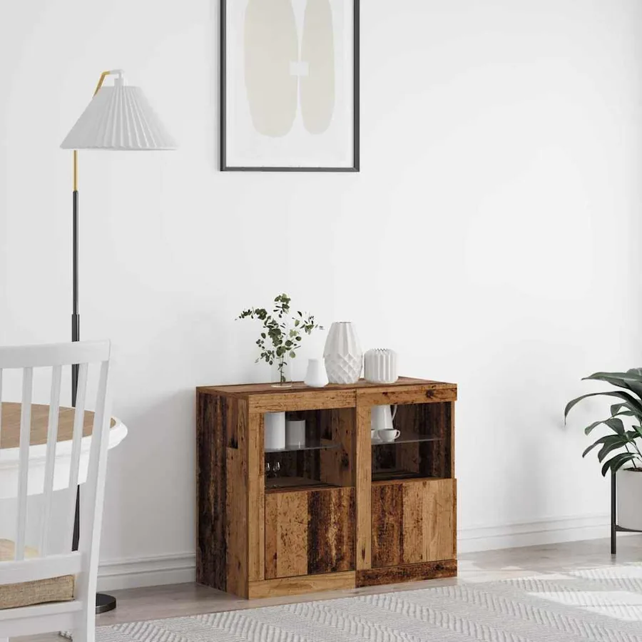 Buffet LED 2 pcs Bois ancien 41 x 37 x 67 cm Bois d'ingénierie