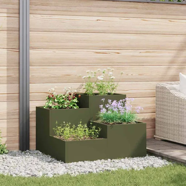 Cache-pot de jardin Vert olive 100 x 100 x 60 cm Acier