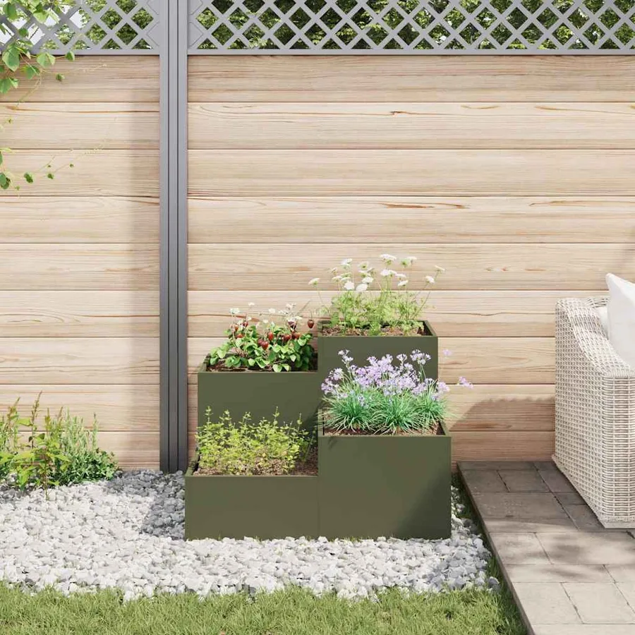Cache-pot de jardin Vert olive 100 x 100 x 60 cm Acier - 4