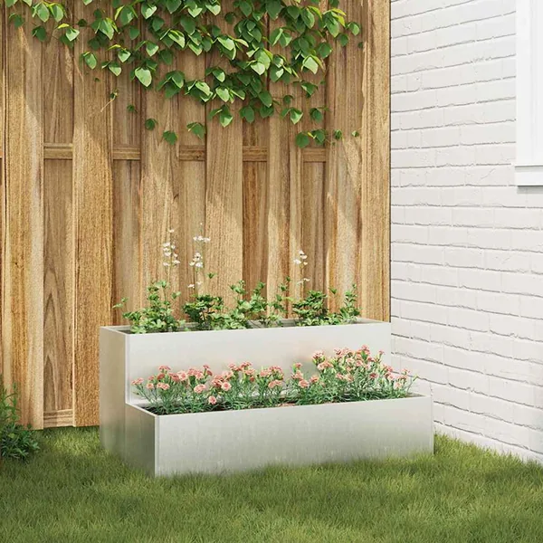 Cache-pot de jardin Argent 100 x 60 x 45 cm Acier inoxydable