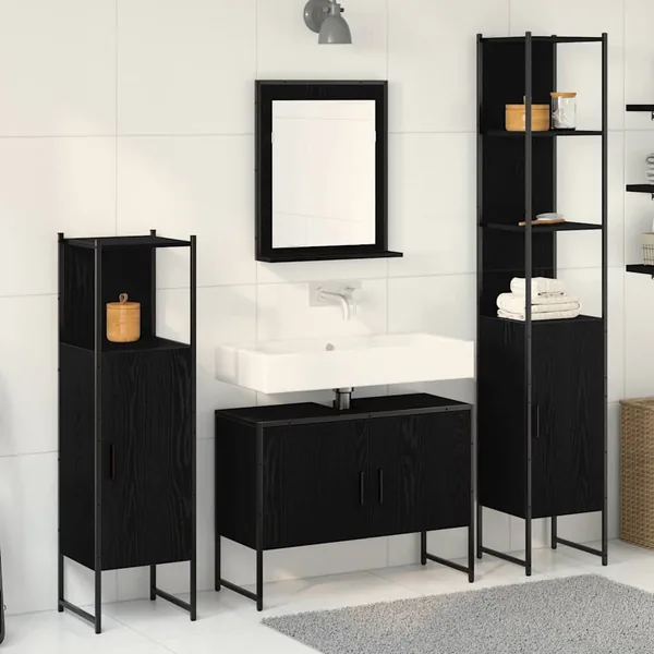 Ensemble de mobilier de salle de bain avec étagère 4 pcs Noir
