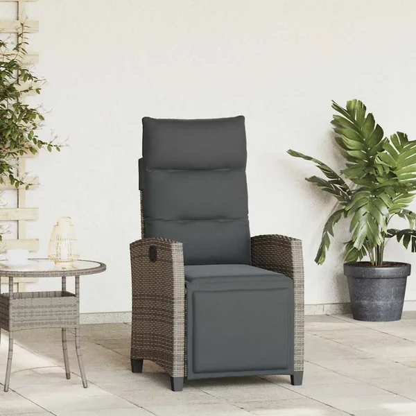 Chaise de jardin inclinable avec table d'appoint gris polyrotin