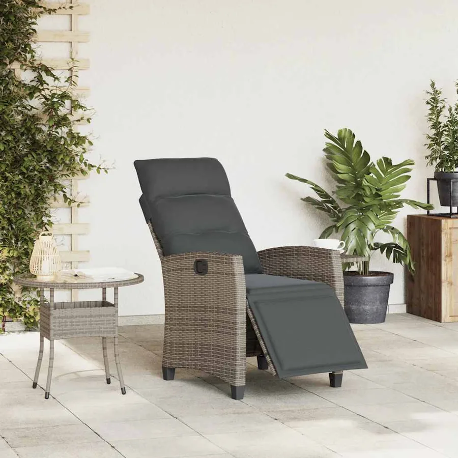 Chaise de jardin inclinable avec table d'appoint gris polyrotin - 3
