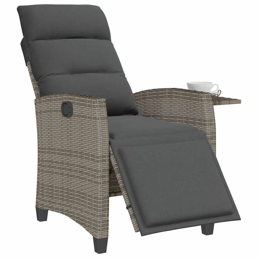 Chaise de jardin inclinable avec table d'appoint gris polyrotin - 4