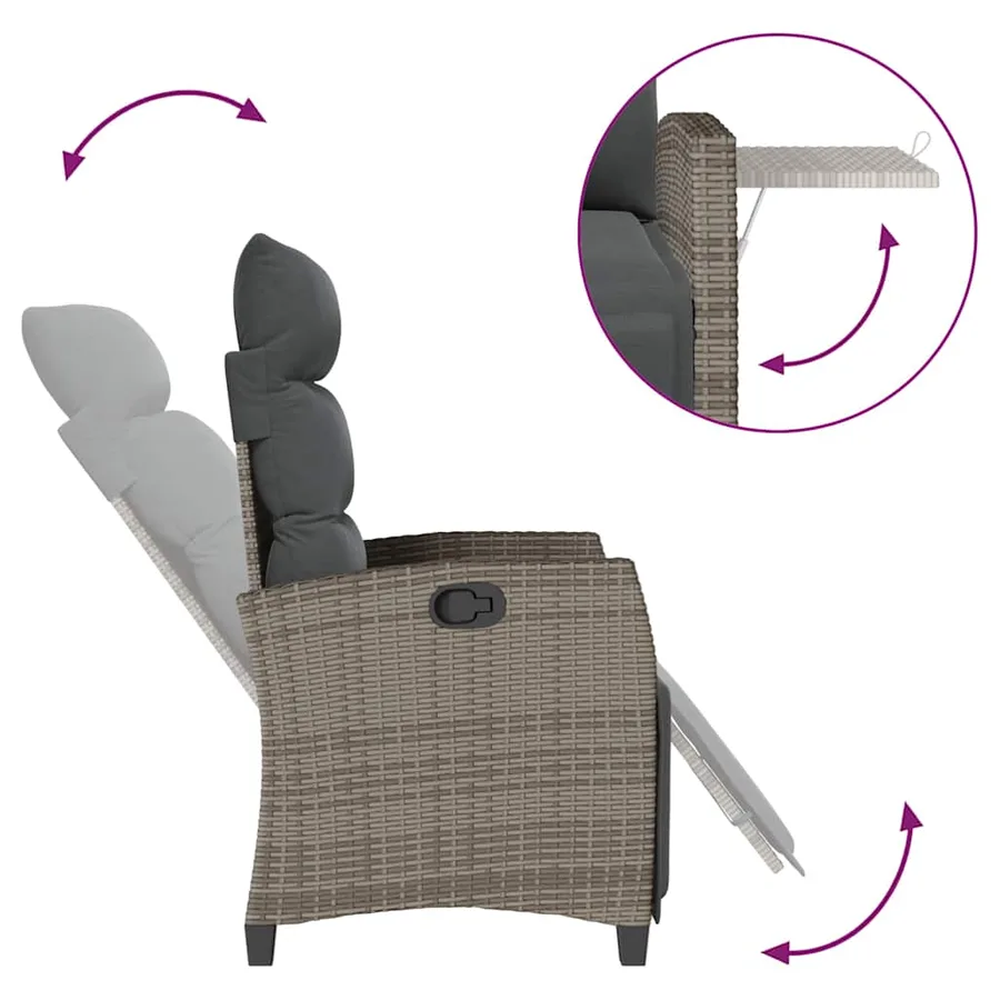Chaise de jardin inclinable avec table d'appoint gris polyrotin - 8