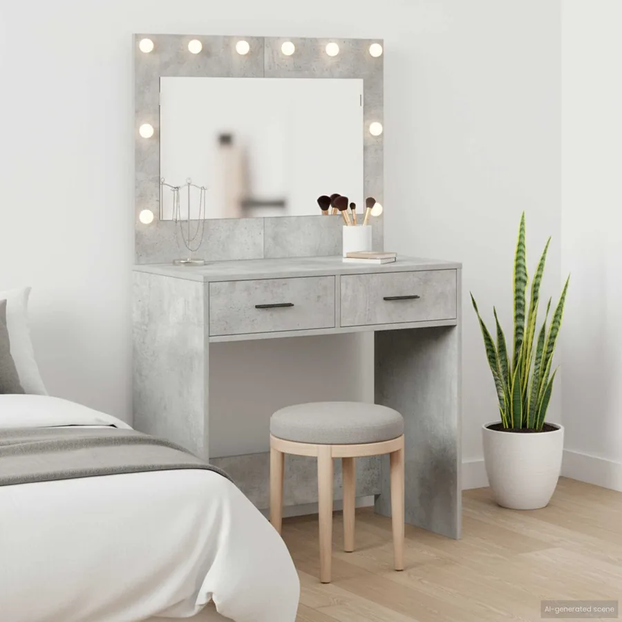 Table de Toilette avec tiroir Gris béton 78,5 x 41 x 135 cm