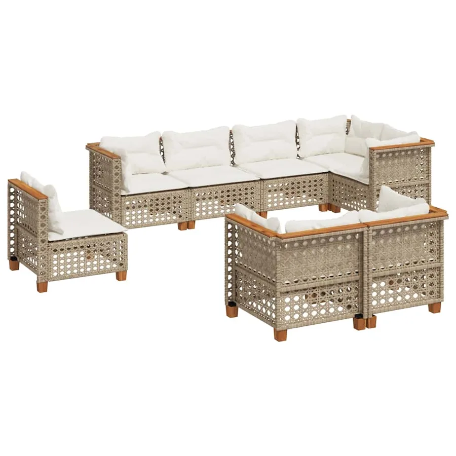 Salon de jardin avec coussins 8 pcs beige résine tressée - 2