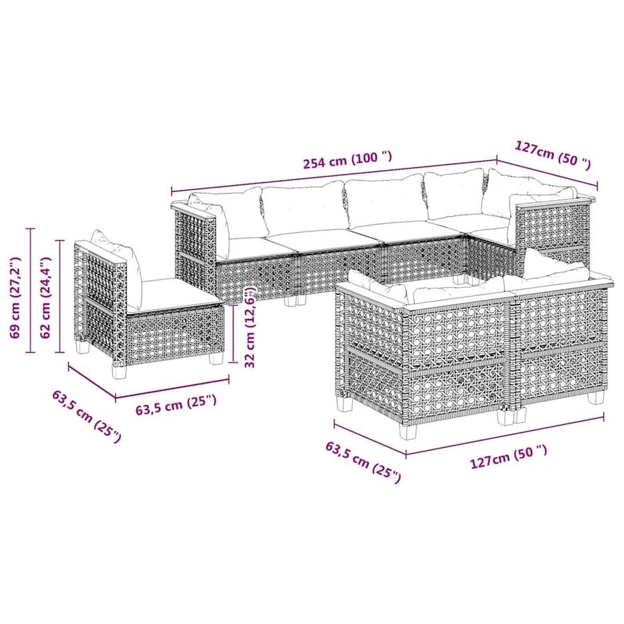 Salon de jardin avec coussins 8 pcs beige résine tressée - 6