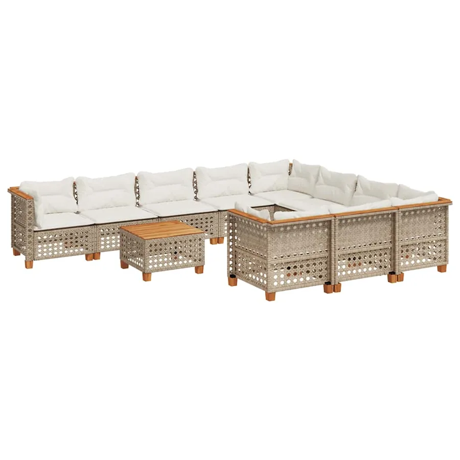 Salon de jardin 11 pcs avec coussins beige résine tressée - 2