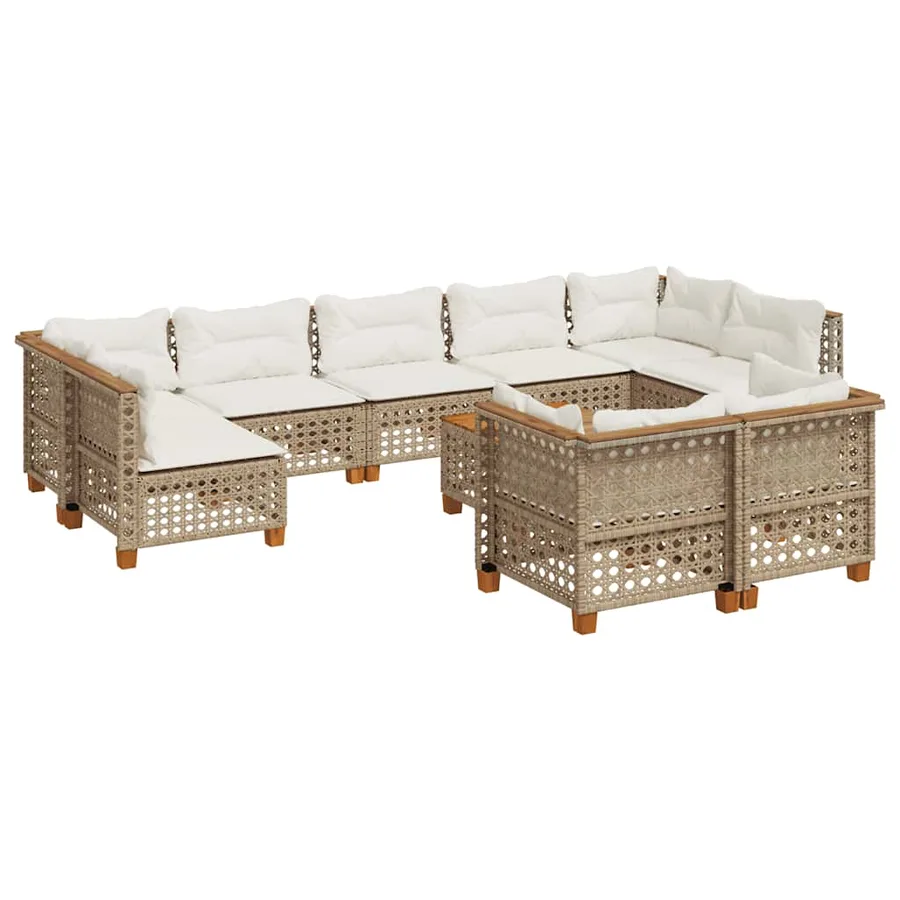 Salon de jardin avec coussins 10 pcs beige résine tressée - 2