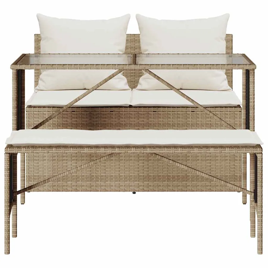 Ensemble à manger de jardin et coussins 3 pcs Beige poly rotin - 7