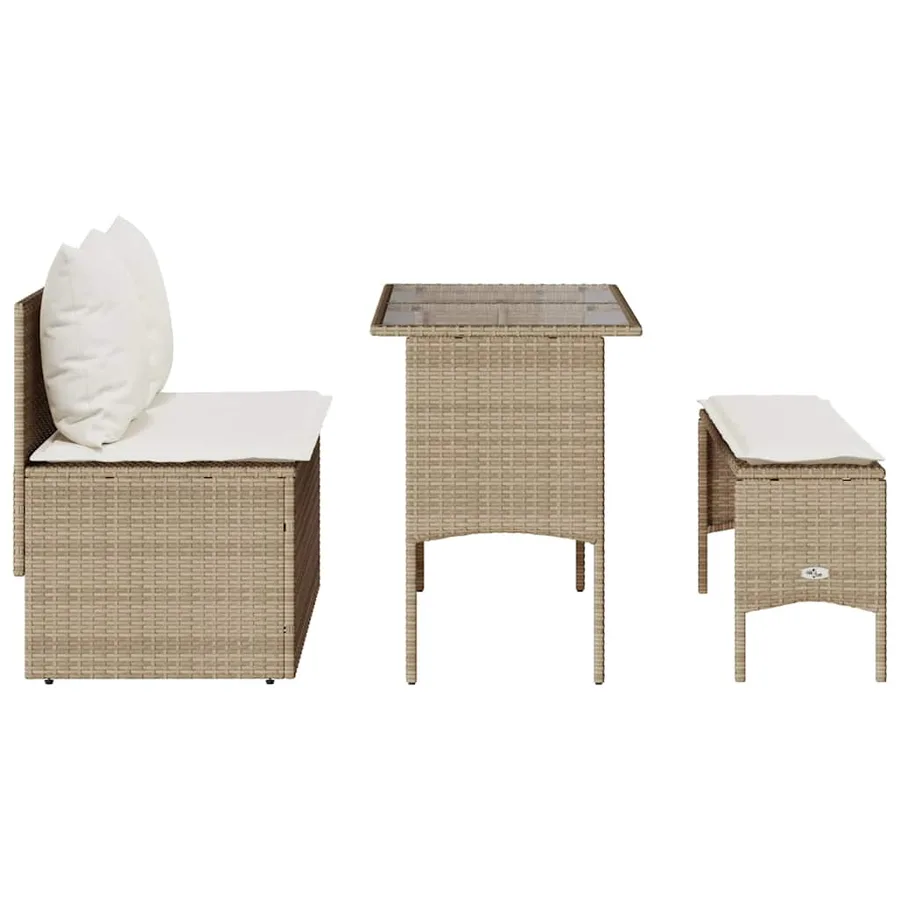 Ensemble à manger de jardin et coussins 3 pcs Beige poly rotin - 8