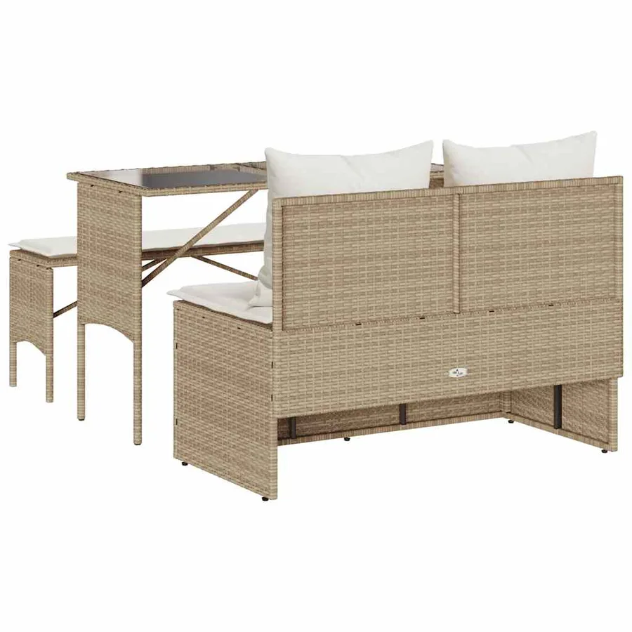 Ensemble à manger de jardin et coussins 3 pcs Beige poly rotin - 9