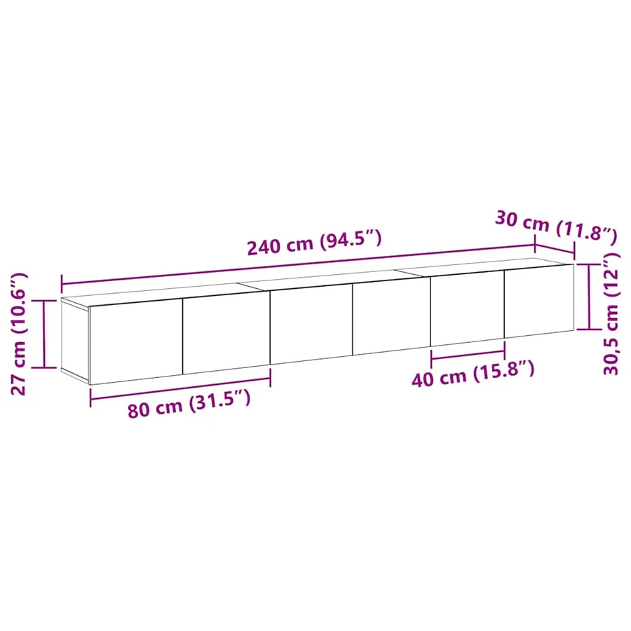 Ensemble meuble TV 3 pcs Chêne noir 80 x 30 x 30 cm - 11
