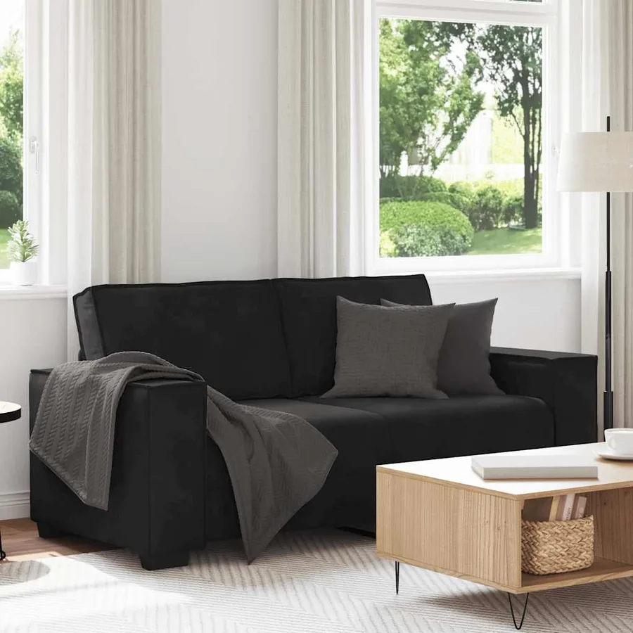 Canapé 2 places velours noir 180 x 78 x 84 cm