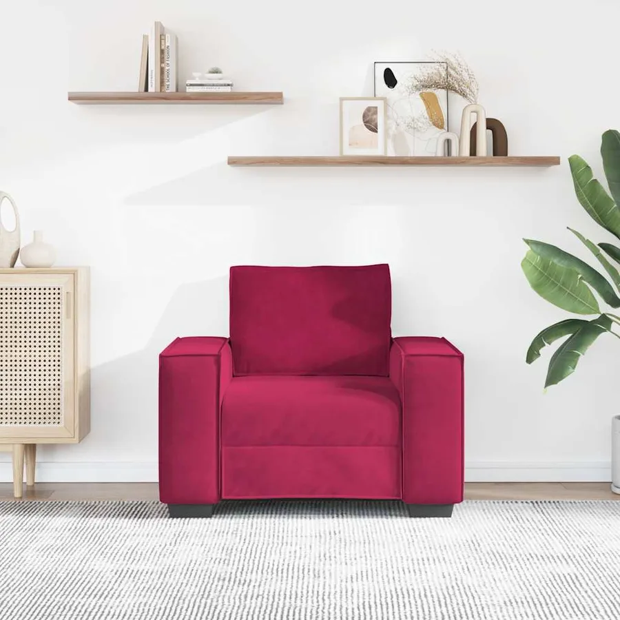 Fauteuil canapé rouge bordeaux 100x78x84 cm velours - 3