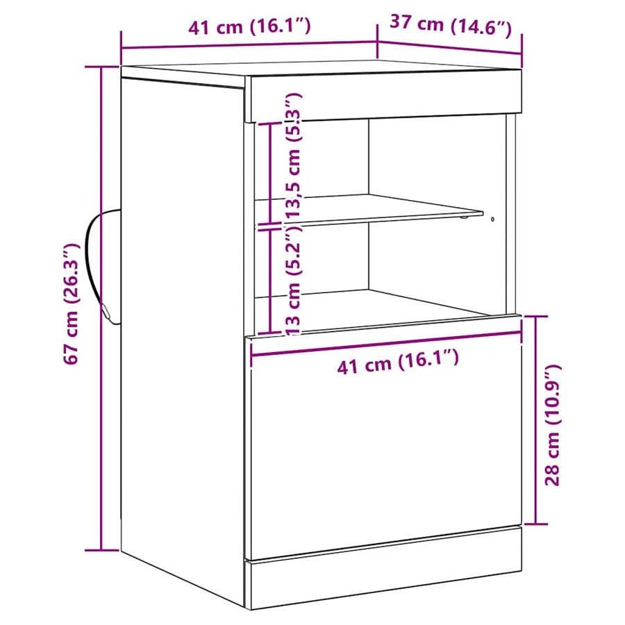 Buffet LED Chêne noir 41 x 37 x 67 cm Bois d'ingénierie - 16