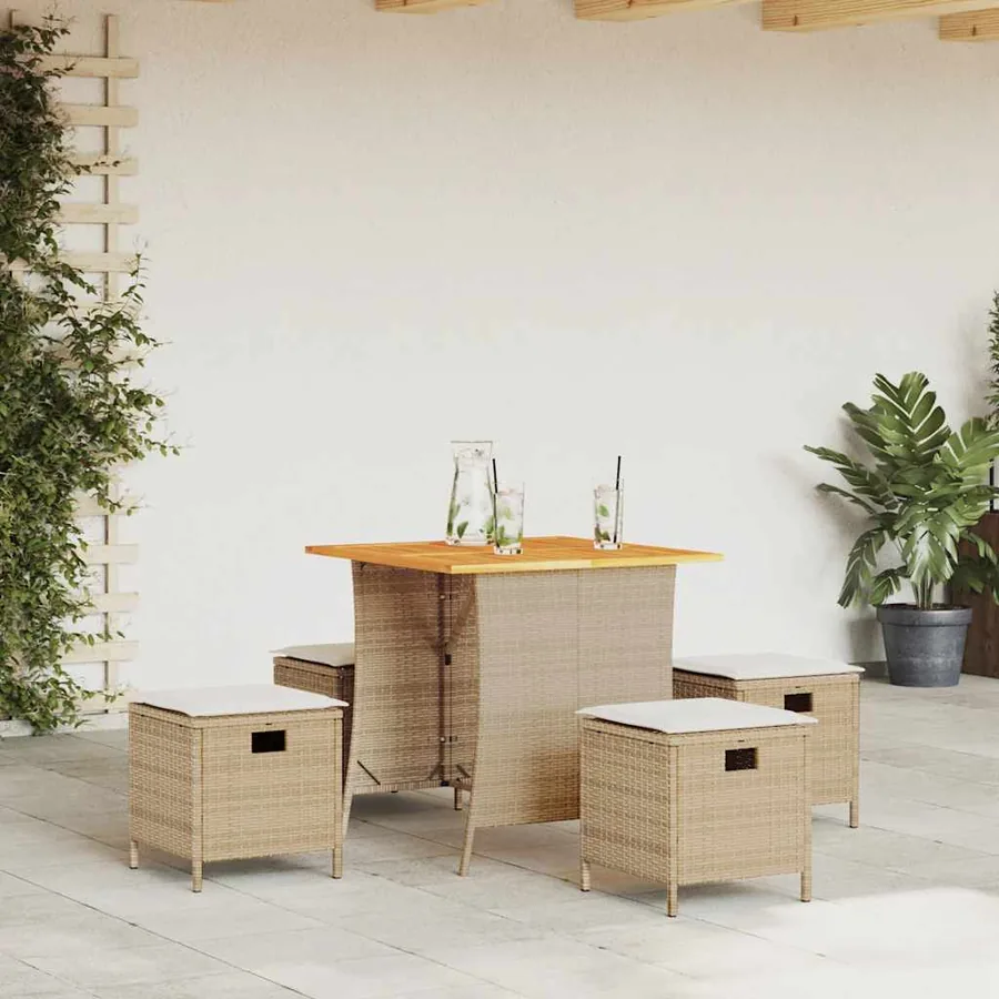 Ensemble à manger de jardin avec coussins 5pcs Beige poly rotin