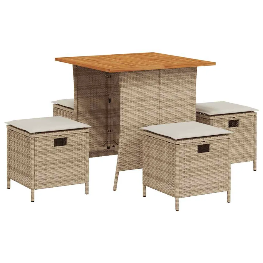 Ensemble à manger de jardin avec coussins 5pcs Beige poly rotin - 2
