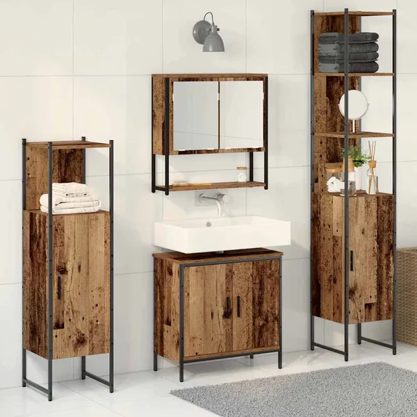 Ensemble de mobilier de salle de bain avec porte 4 pcs Marron